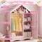 Roofed Kids Wardrobe With Mirror Clothes Rack And Storage Cubes
